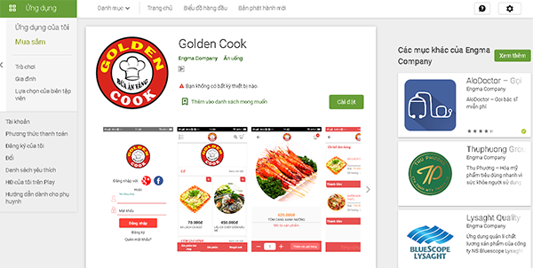 thiết kế app nhà hàng golden cook 
